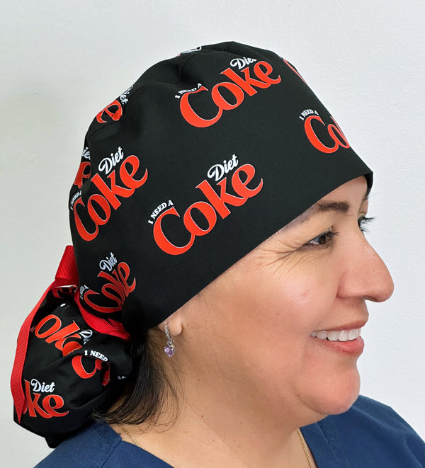 I Need A Diet Coke Ponytail Scrub Cap Custom Solid Color Ponytail