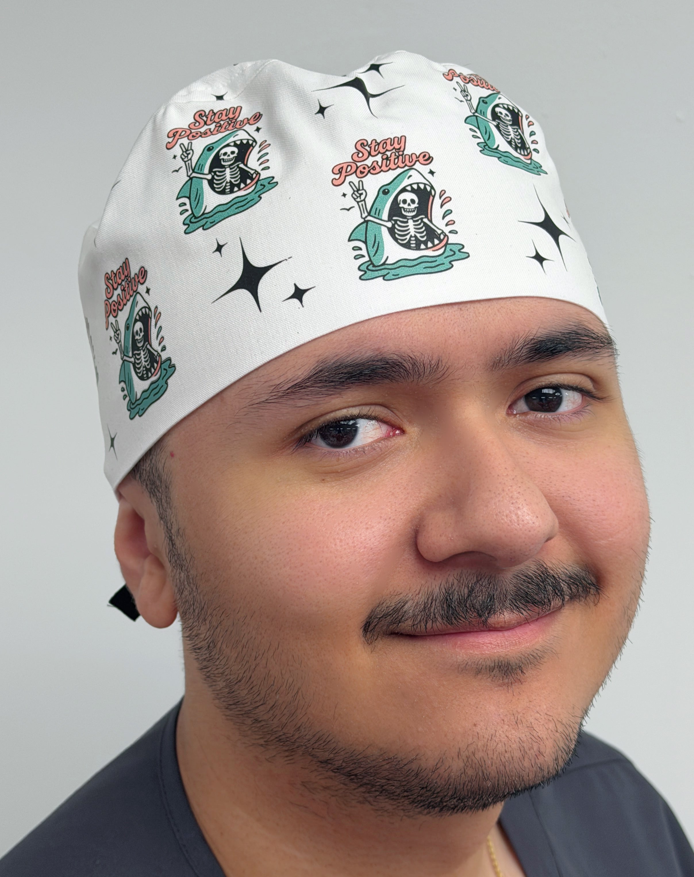 Sarcastic Stay Positive Skeleton Shark Printed Customized Custom Solid Color Unisex Scrub Cap