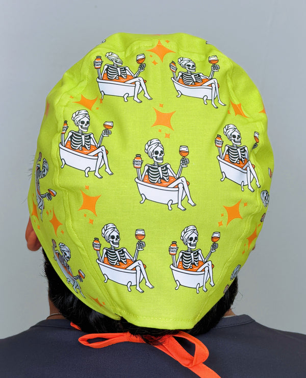 Skeleton Soaking in Hot Tub Funny Holiday Halloween Custom Solid Color Unisex Scrub Cap (Copy)