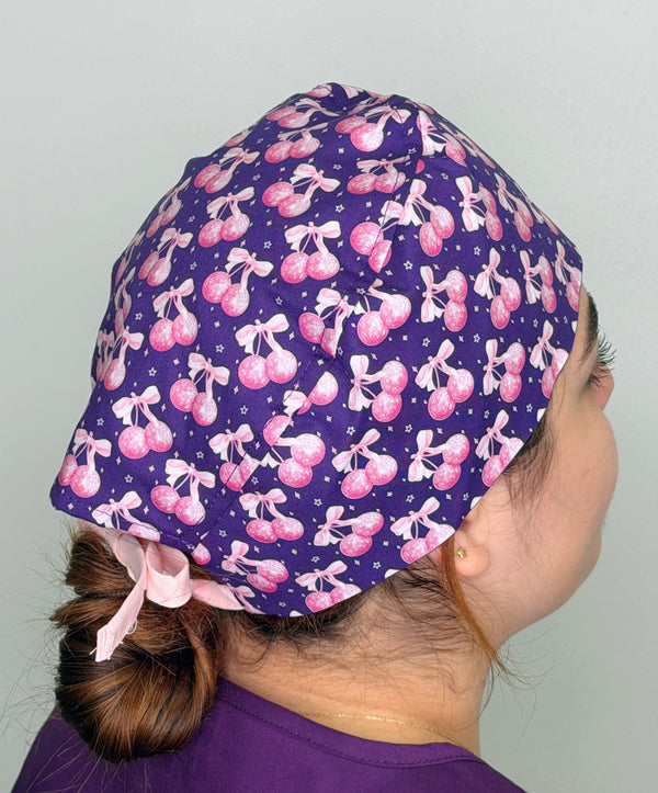 Pink Cherry Bows Custom Solid Color Unisex Scrub Cap