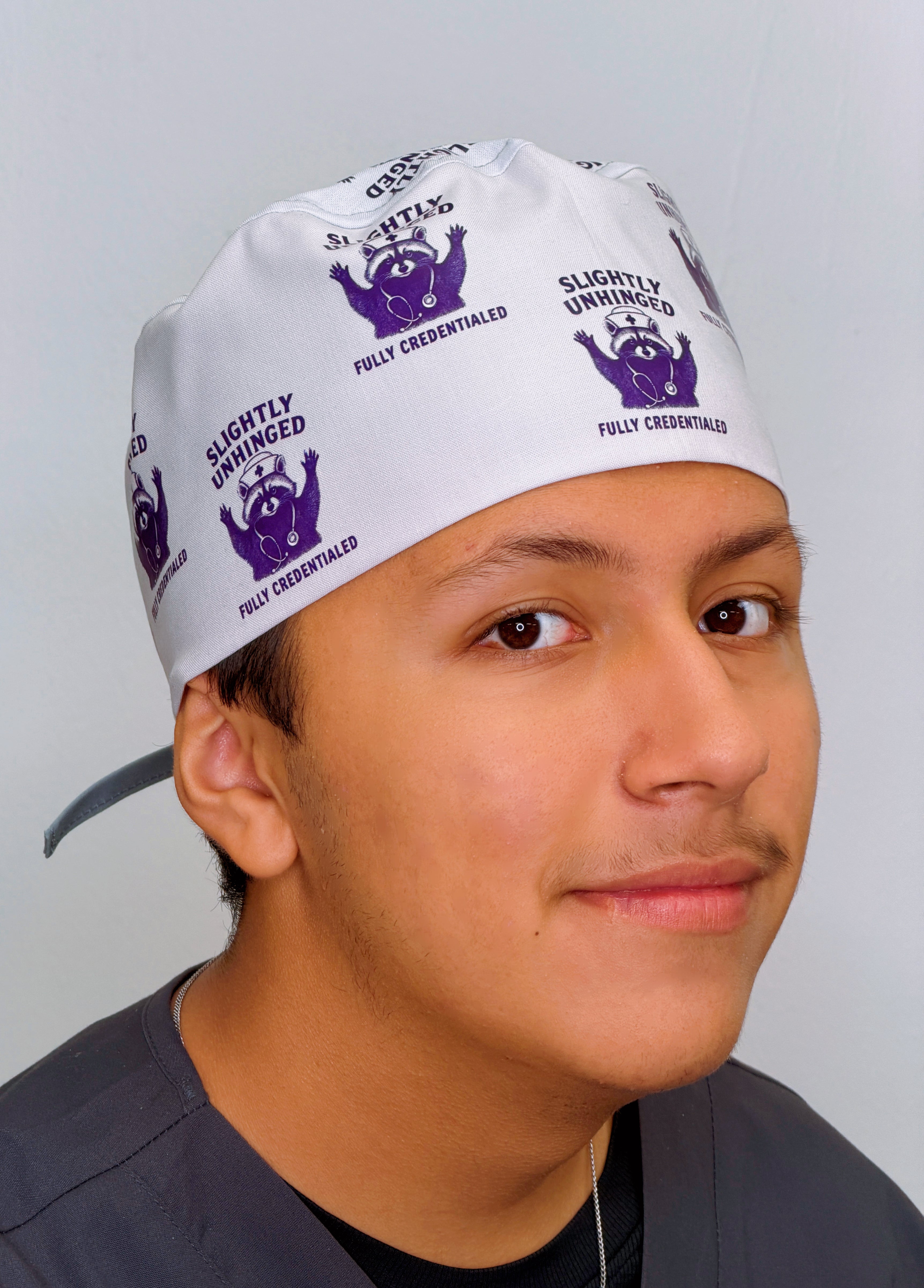 Funny Raccoon Fully Credited Slightly Unhinged Custom Solid Color Unisex Scrub Cap