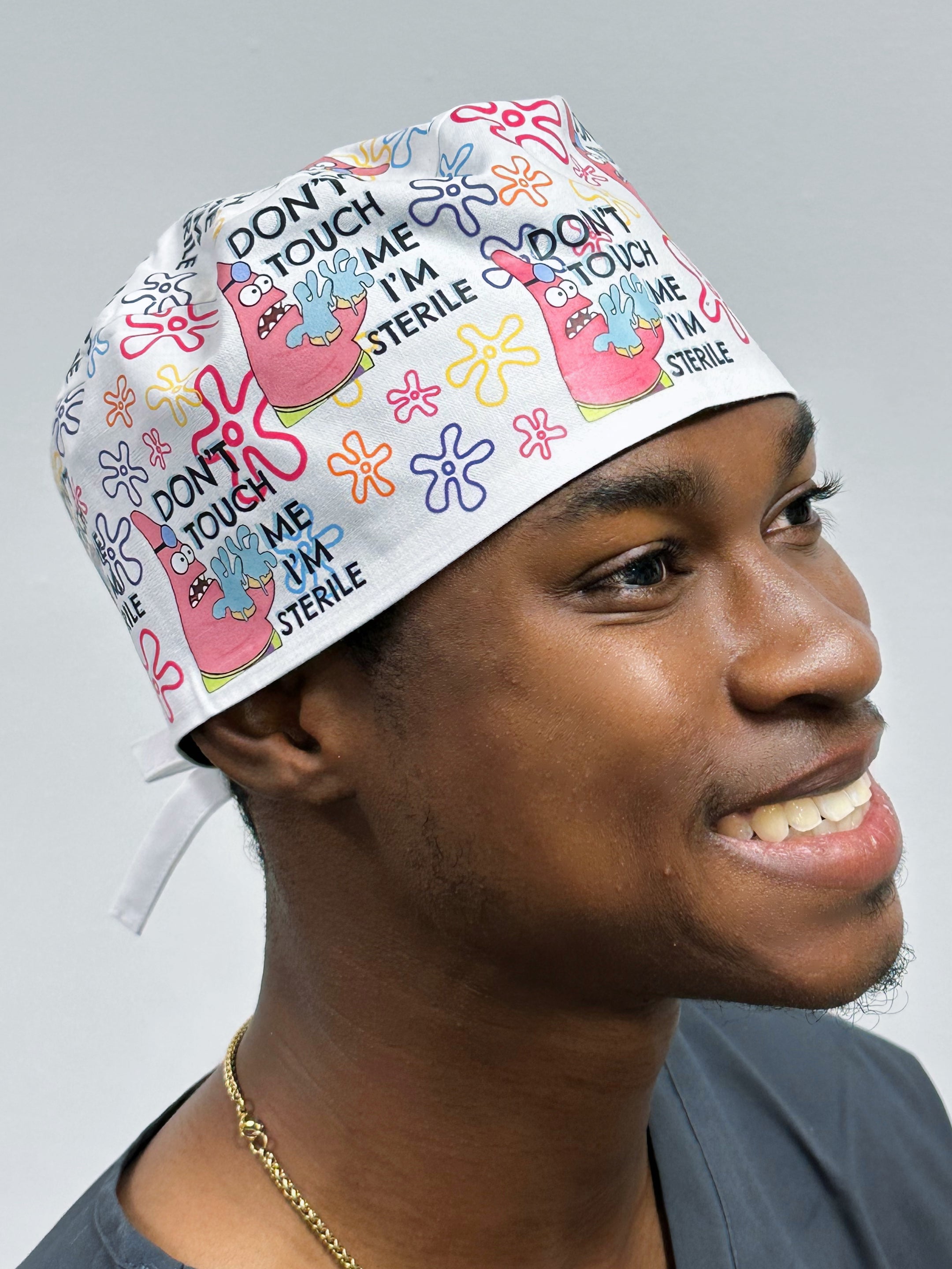 Funny Don't Touch Me WITH Flowers I'm Sterile Patrick Custom Solid Color Unisex Scrub Cap