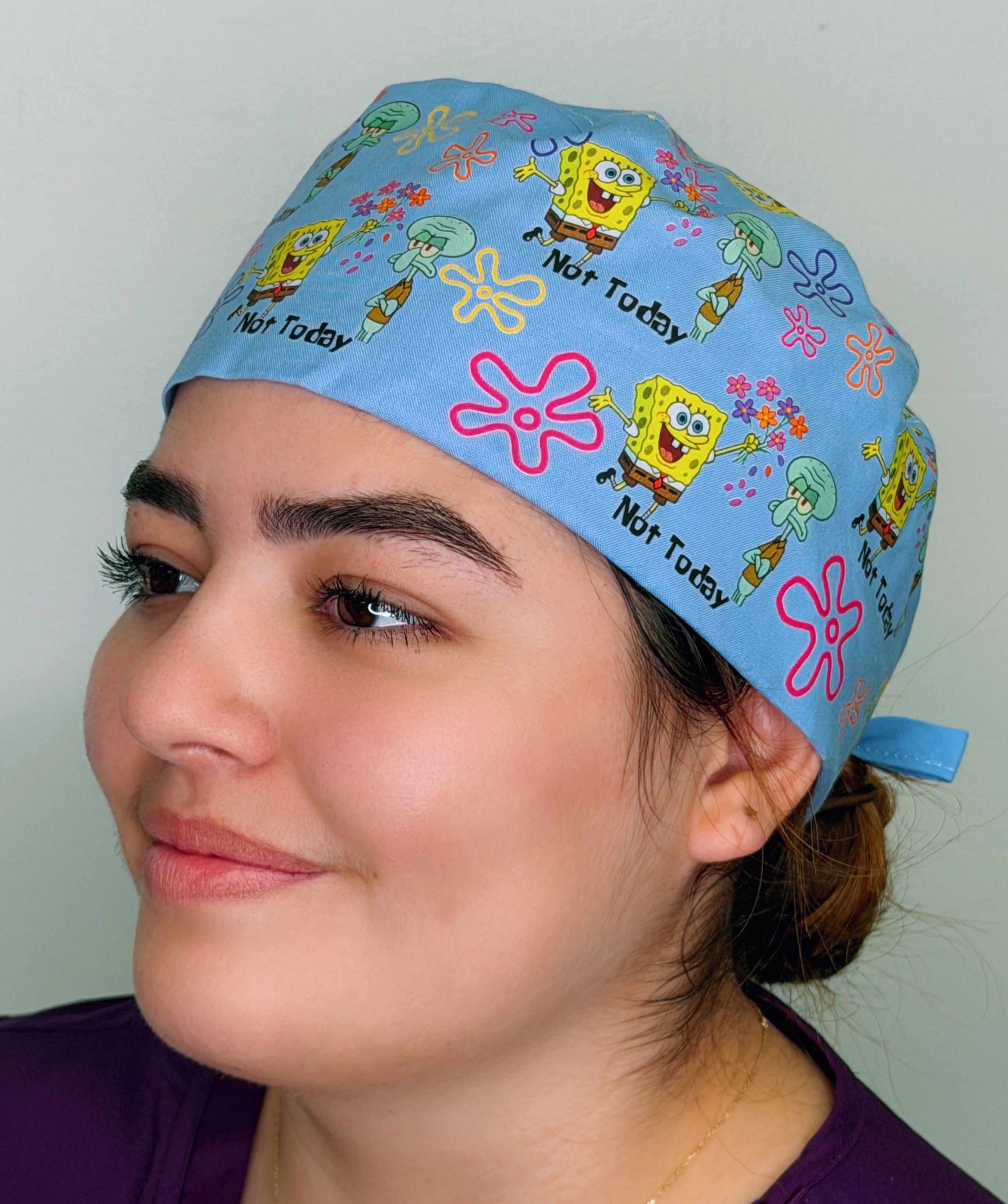 Funny Not Today Squidward & Spongebob Custom Solid Color Unisex Scrub Cap