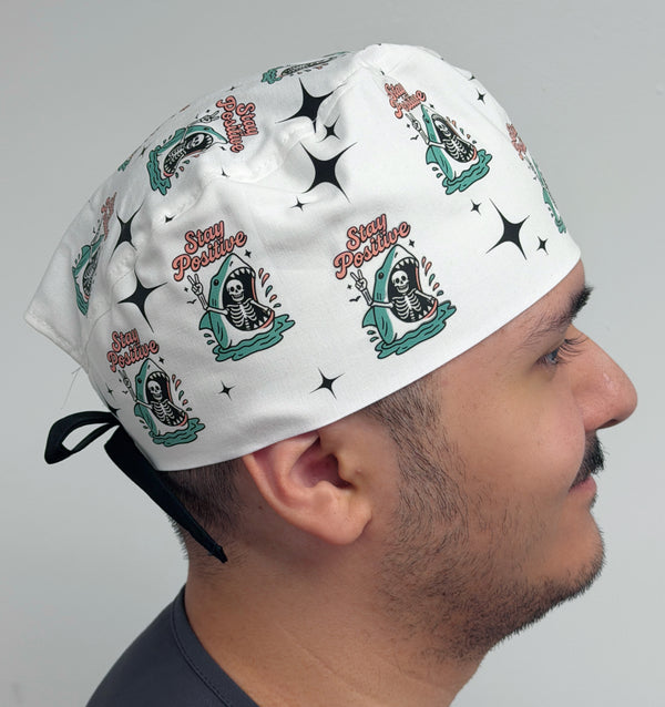 Sarcastic Stay Positive Skeleton Shark Printed Customized Custom Solid Color Unisex Scrub Cap