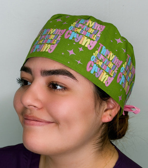 Thriving Surviving & Occasionally Crying Funny Themed Custom Solid Color Unisex Scrub Cap