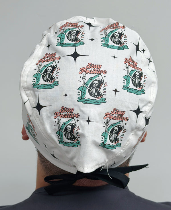 Sarcastic Stay Positive Skeleton Shark Printed Customized Custom Solid Color Unisex Scrub Cap