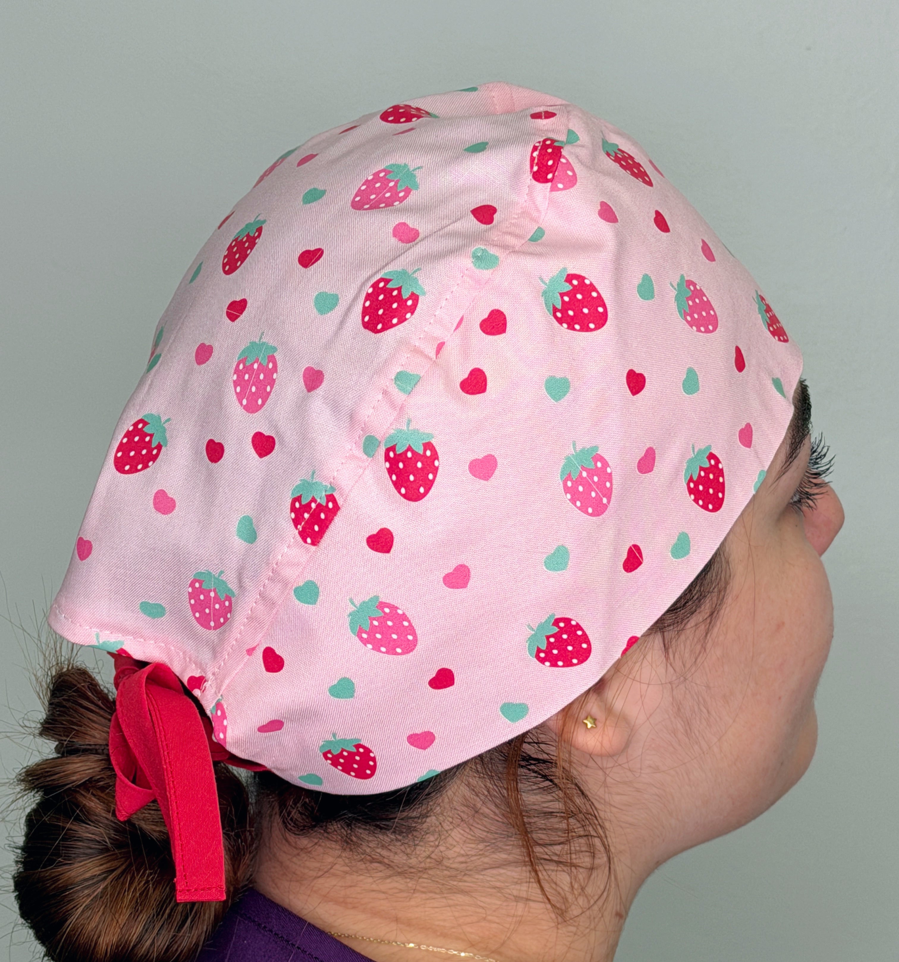Cute Strawberries & Hearts Solid Color Unisex Scrub Cap