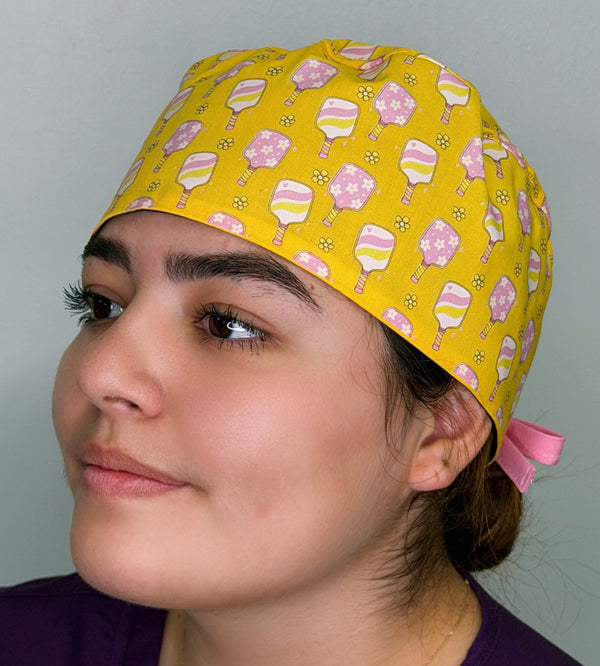 Pickleball Cute Flowers Themed Custom Solid Color Unisex Scrub Cap