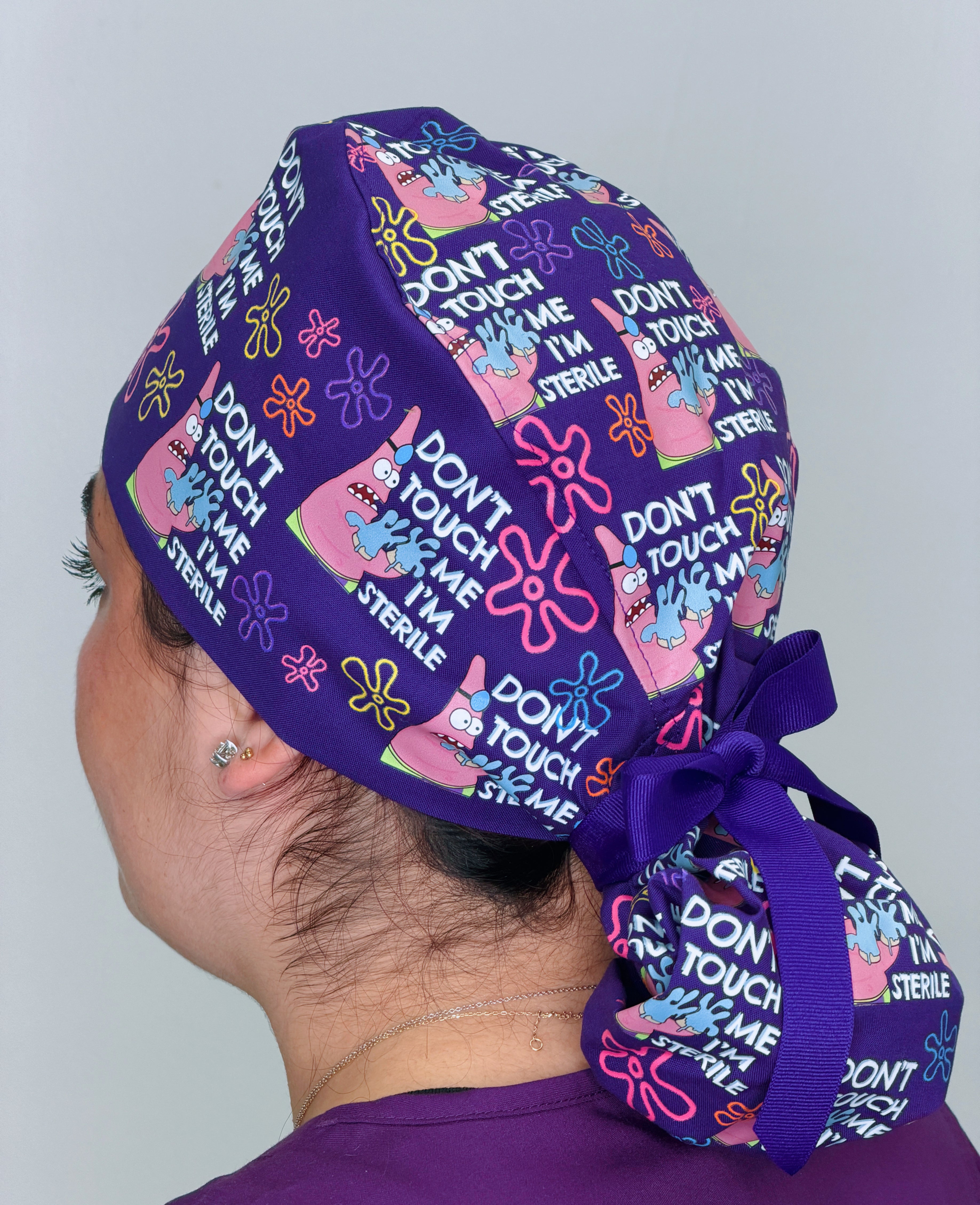 Patrick Funny Don't Touch Me I'm Sterile with Flowers Custom Solid Color Ponytail