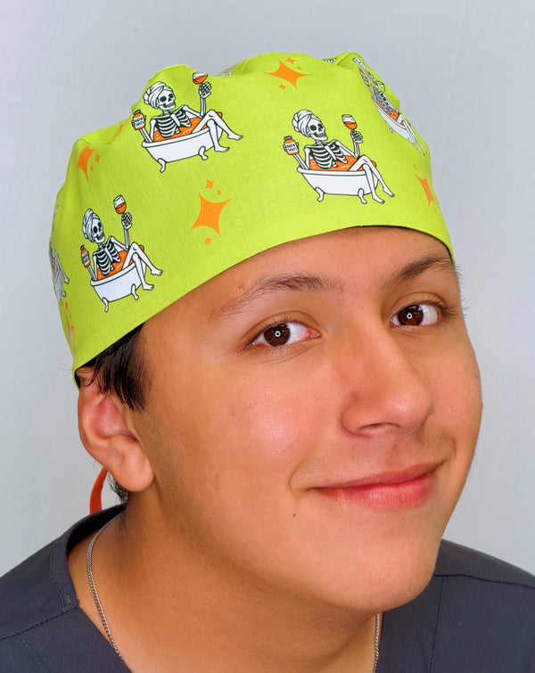 Skeleton Soaking in Hot Tub Funny Holiday Halloween Custom Solid Color Unisex Scrub Cap (Copy)
