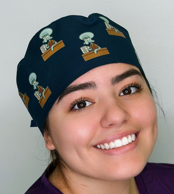 Funny Don't Ask Don't Care Squidward Custom Solid Color Unisex Scrub Cap