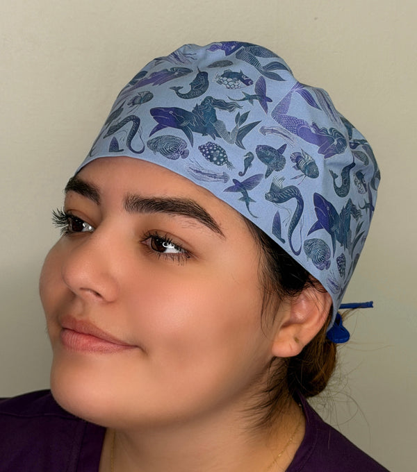Ocean Life and Mermaids Themed Custom Solid Color Unisex Scrub Cap