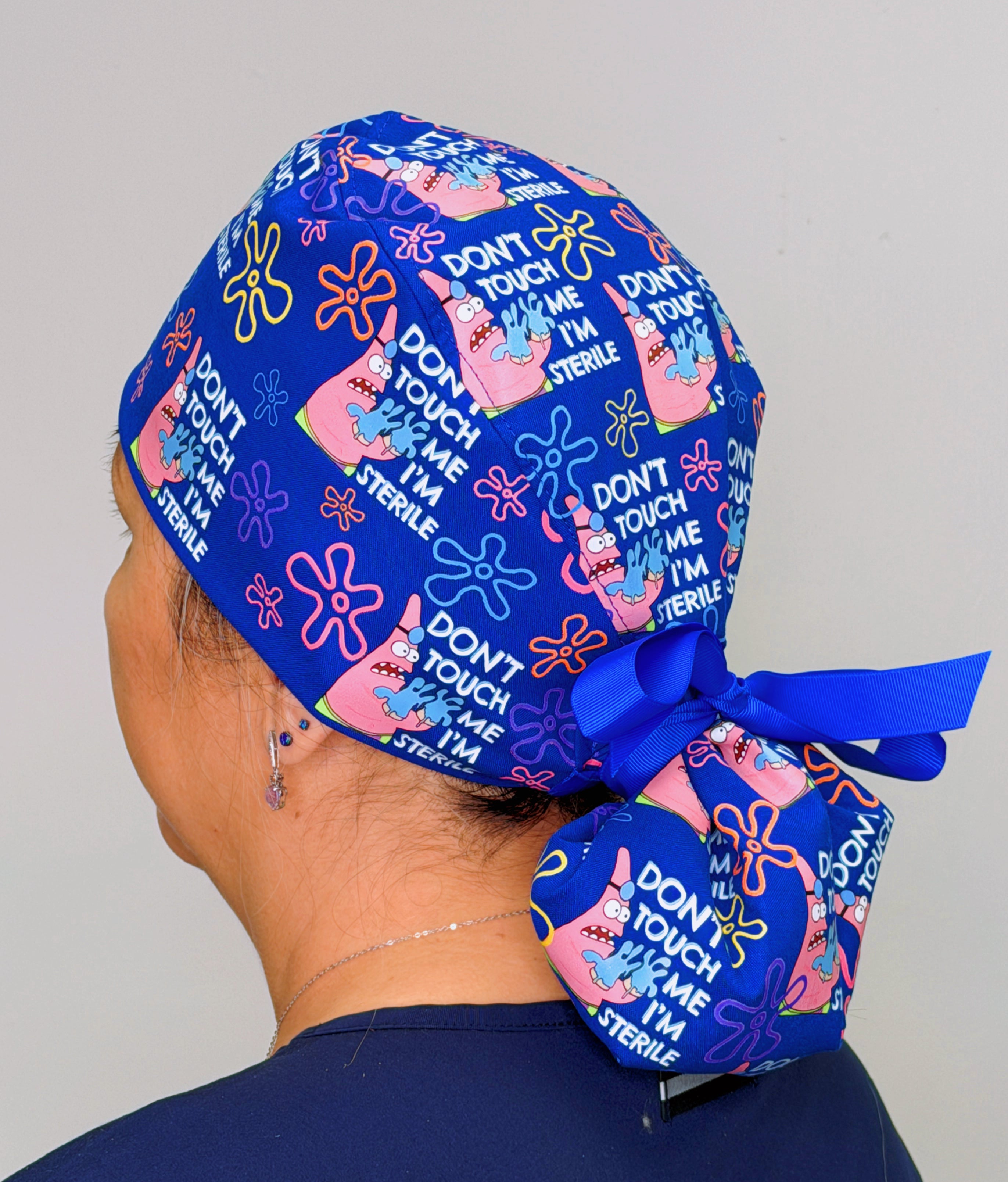 Patrick Funny Don't Touch Me I'm Sterile with Flowers Custom Solid Color Ponytail