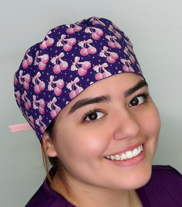 Pink Cherry Bows Custom Solid Color Unisex Scrub Cap