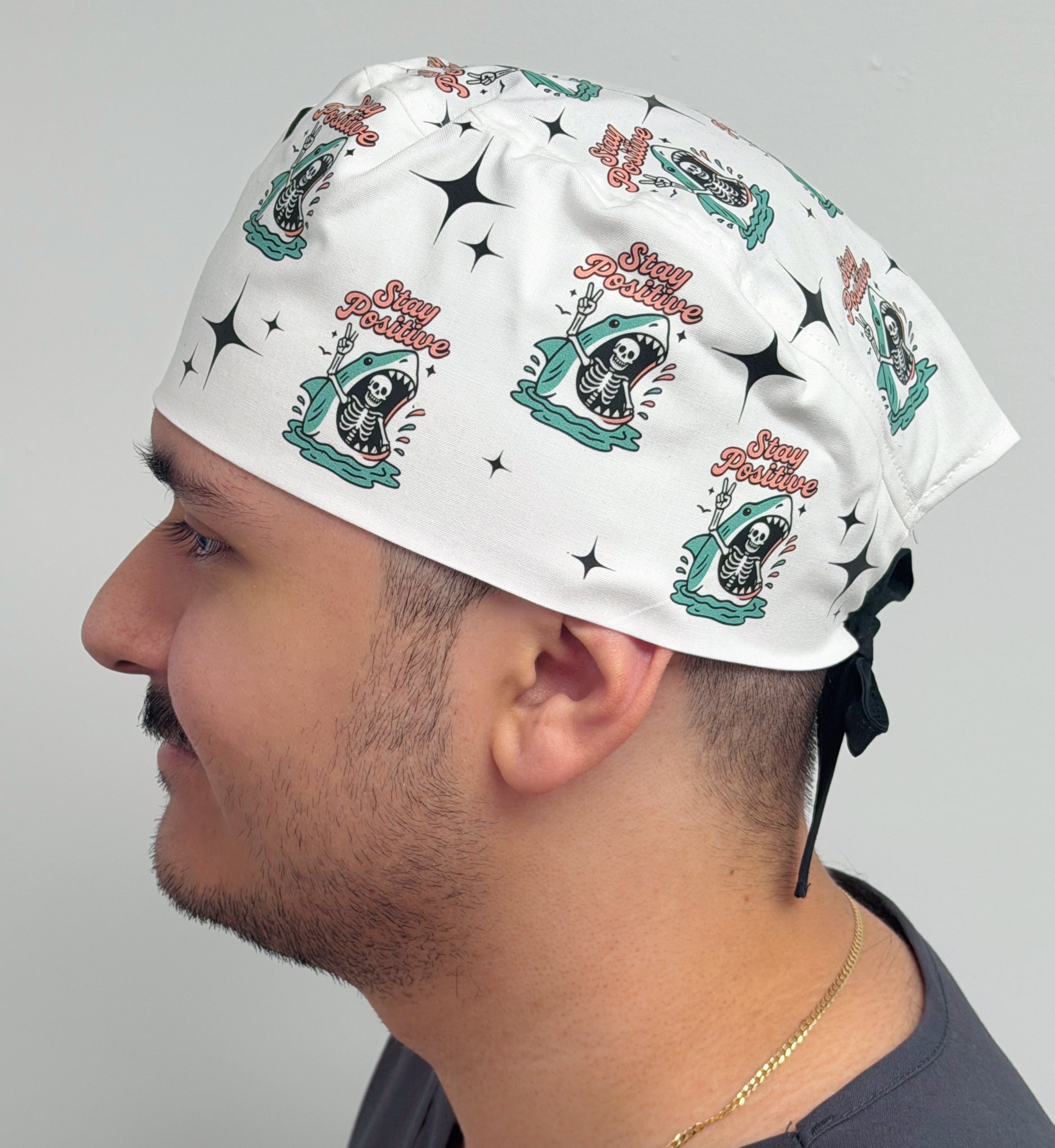 Sarcastic Stay Positive Skeleton Shark Printed Customized Custom Solid Color Unisex Scrub Cap