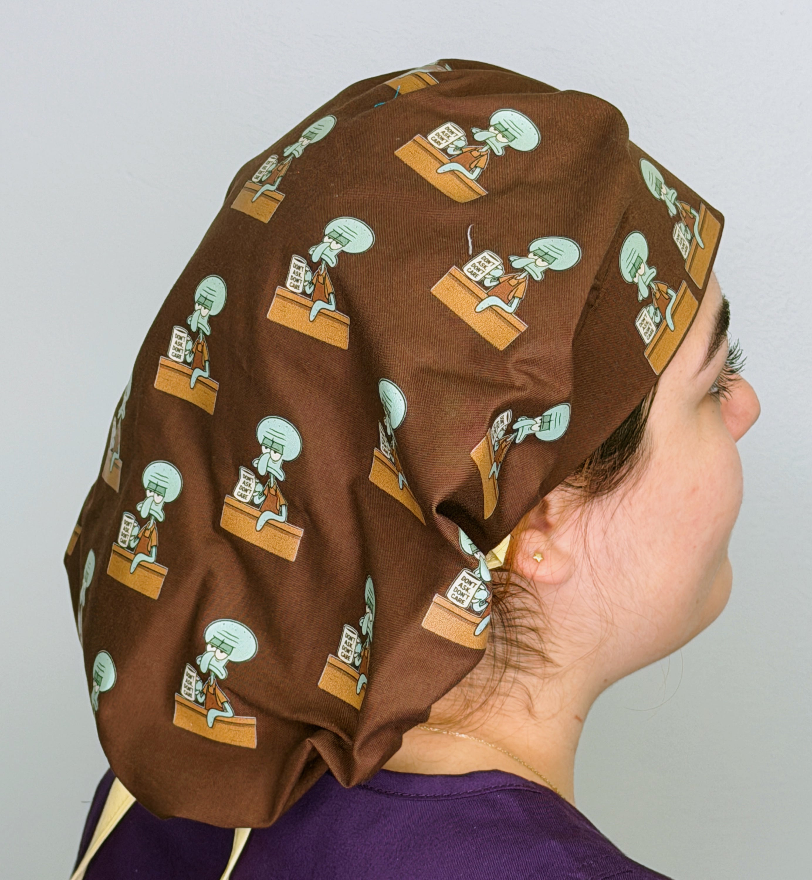 Funny Squidward Don't Ask Don't Care Themed Custom Solid Color Bouffant