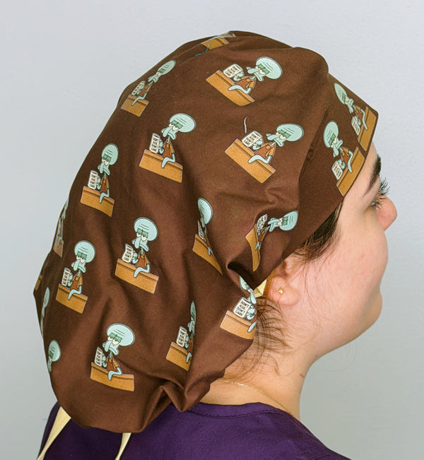 Funny Squidward Don't Ask Don't Care Themed Custom Solid Color Bouffant
