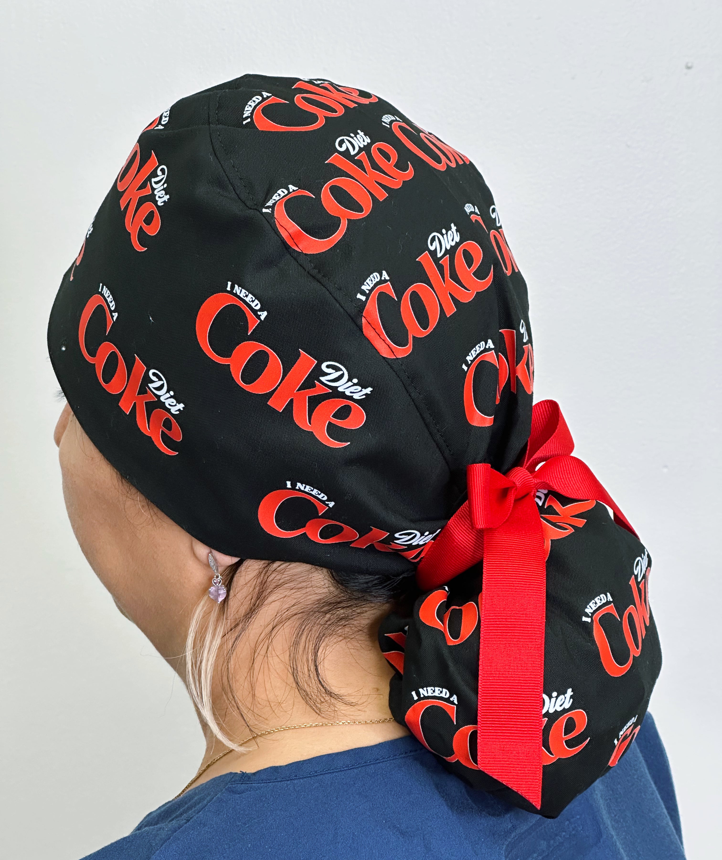 I Need A Diet Coke Ponytail Scrub Cap Custom Solid Color Ponytail