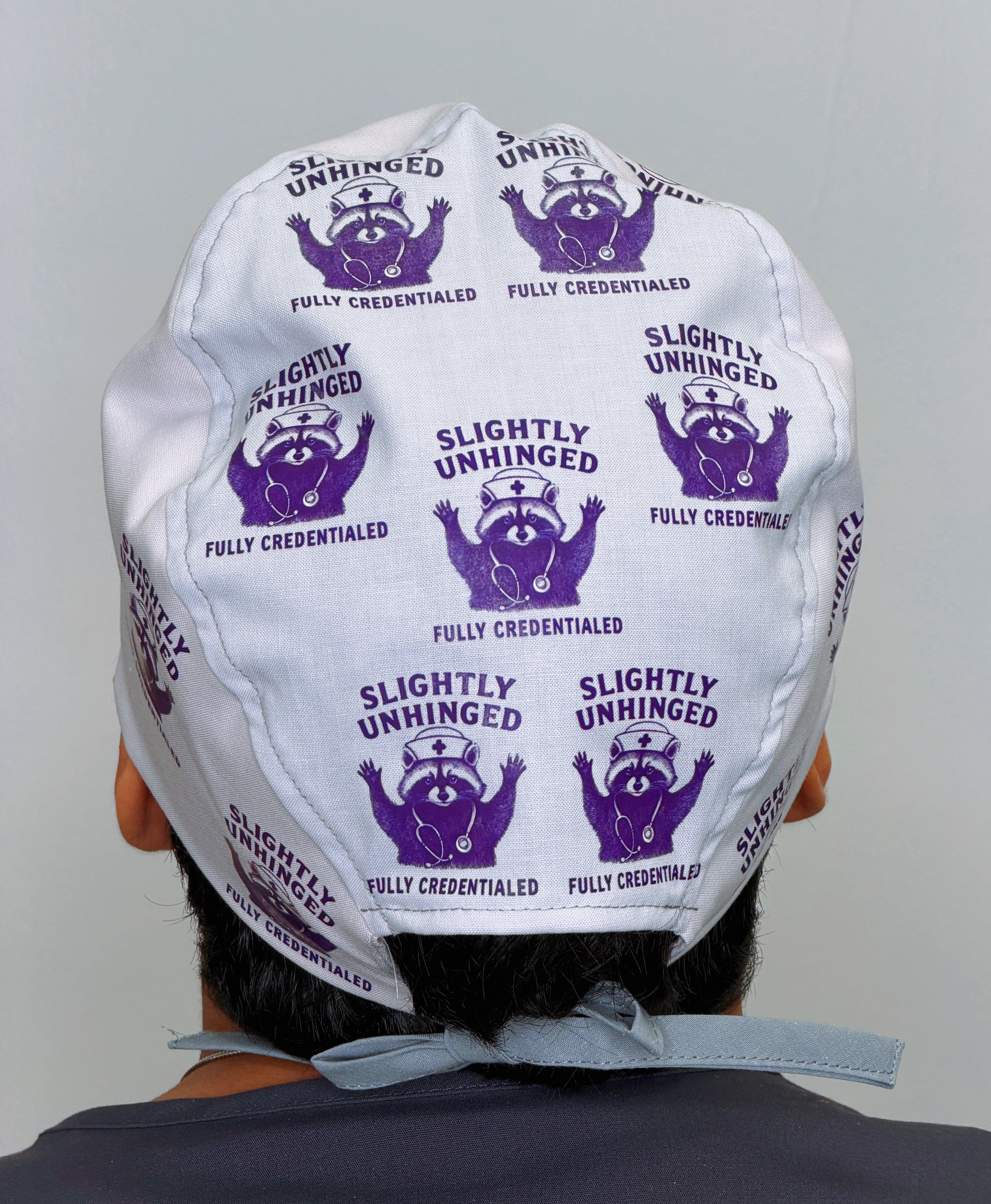 Funny Raccoon Fully Credited Slightly Unhinged Custom Solid Color Unisex Scrub Cap
