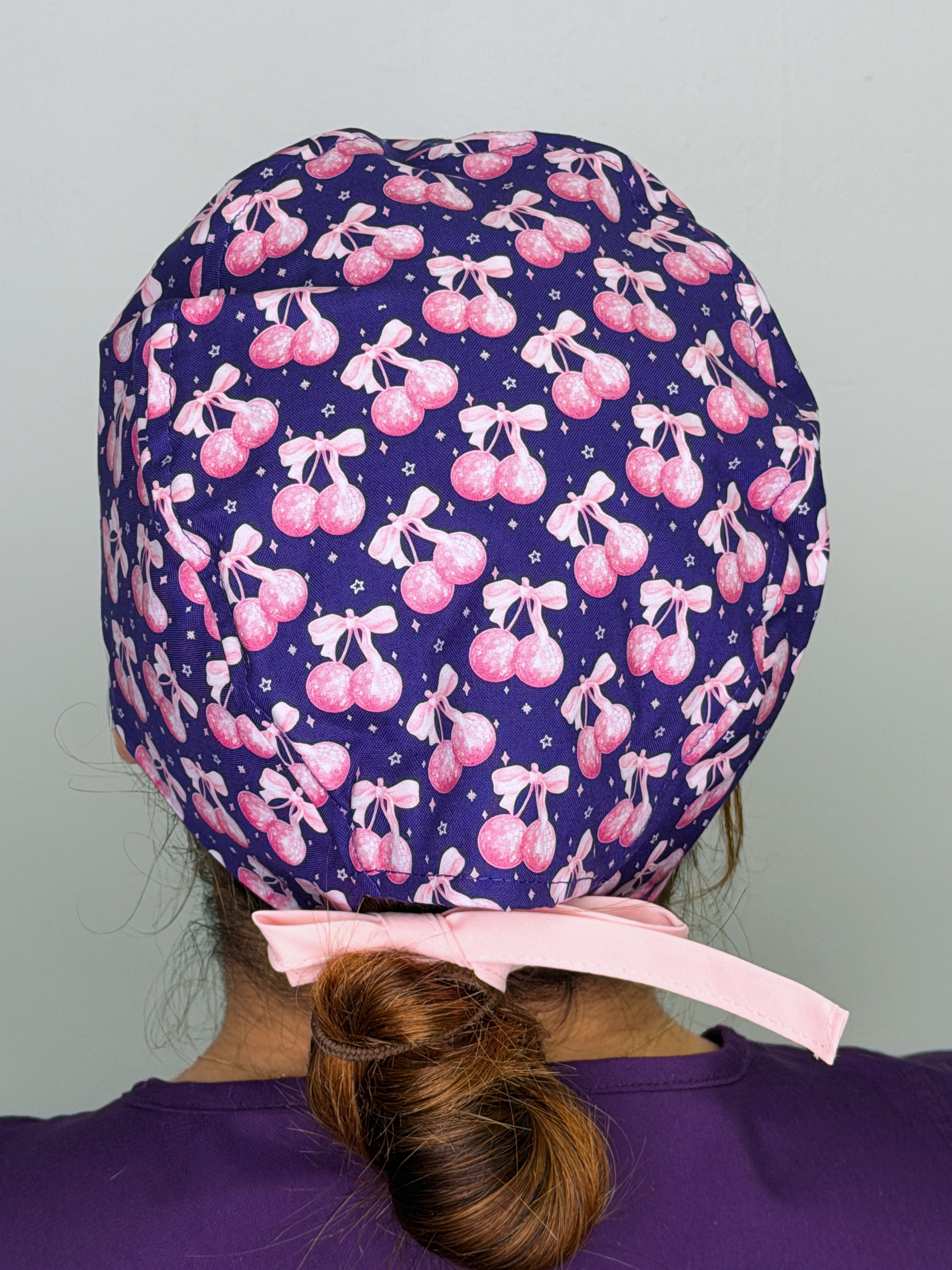 Pink Cherry Bows Custom Solid Color Unisex Scrub Cap