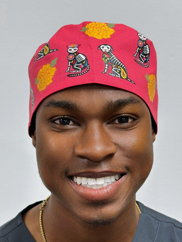Day of the Dead Animal Theme Custom Solid Color Unisex Scrub Cap
