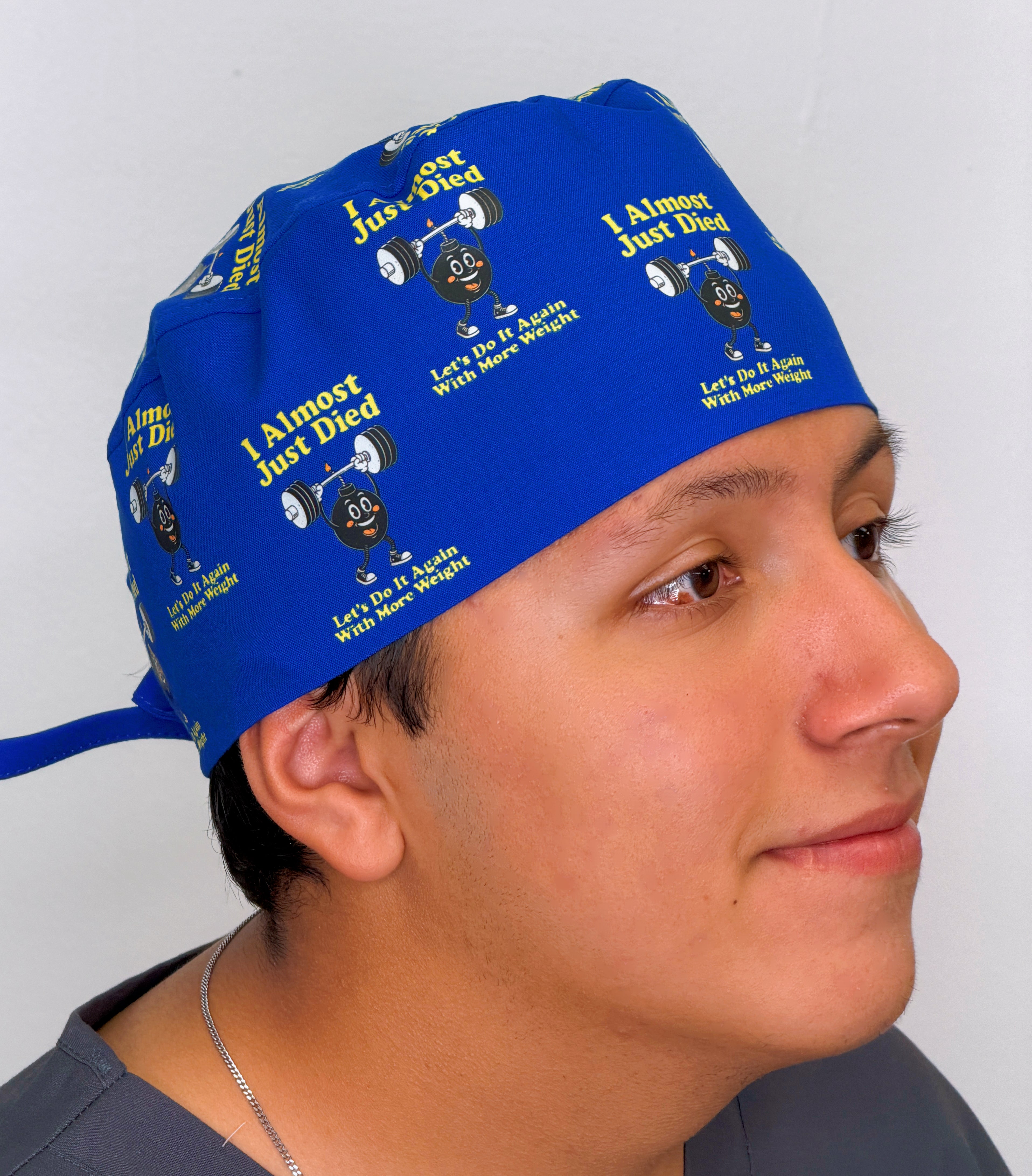 I Almost Just Died Let's Do It Again With More Weight Funny Gym Custom Solid Color Unisex Scrub Cap
