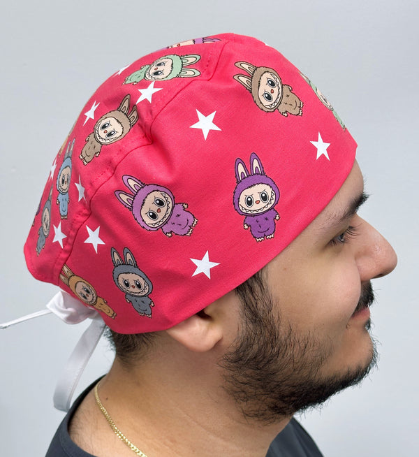 Popular Plush Toy Labubu Full Body Printed Custom Solid Color Unisex Scrub Cap