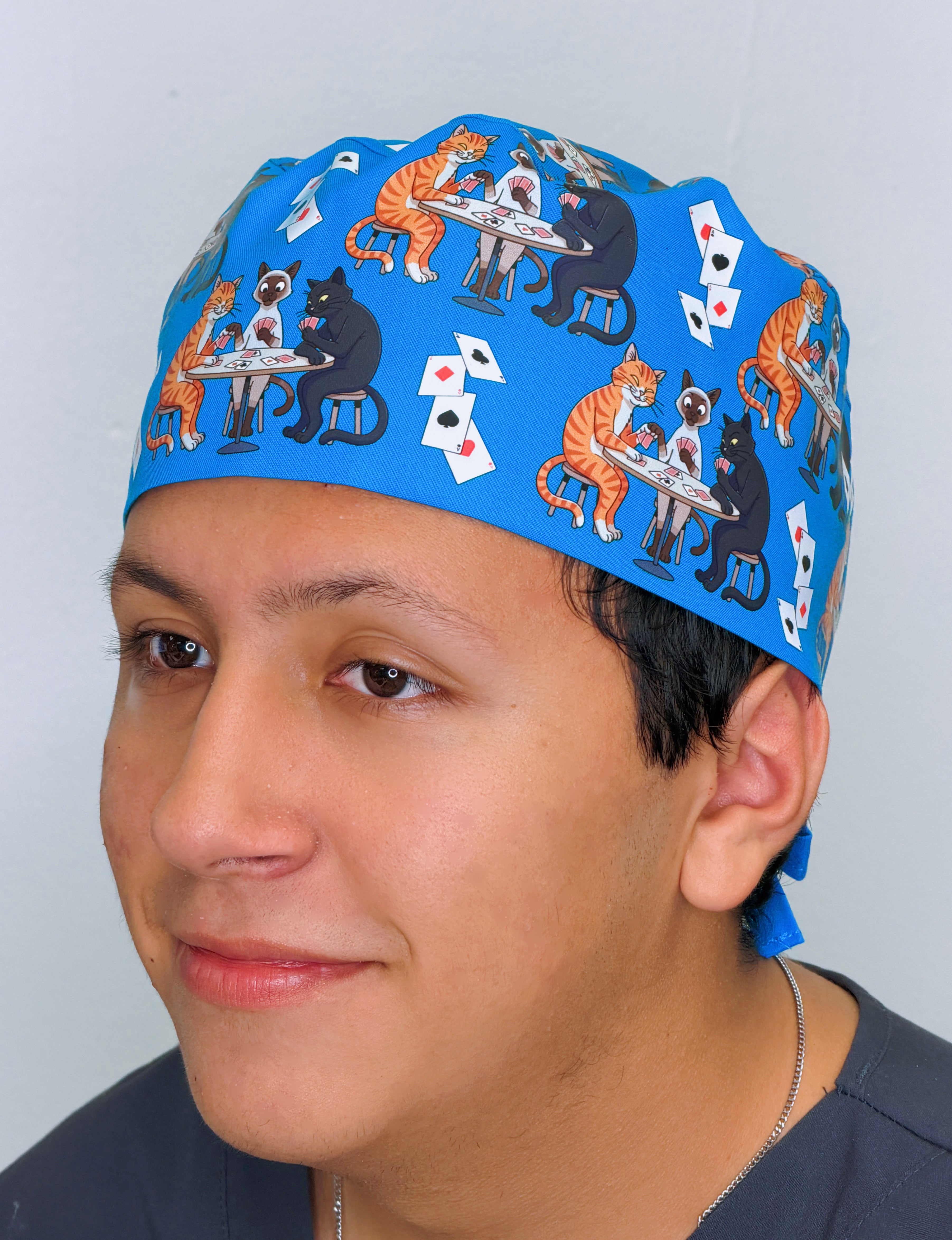 Funny Cats Playing Poker Custom Solid Color Unisex Scrub Cap