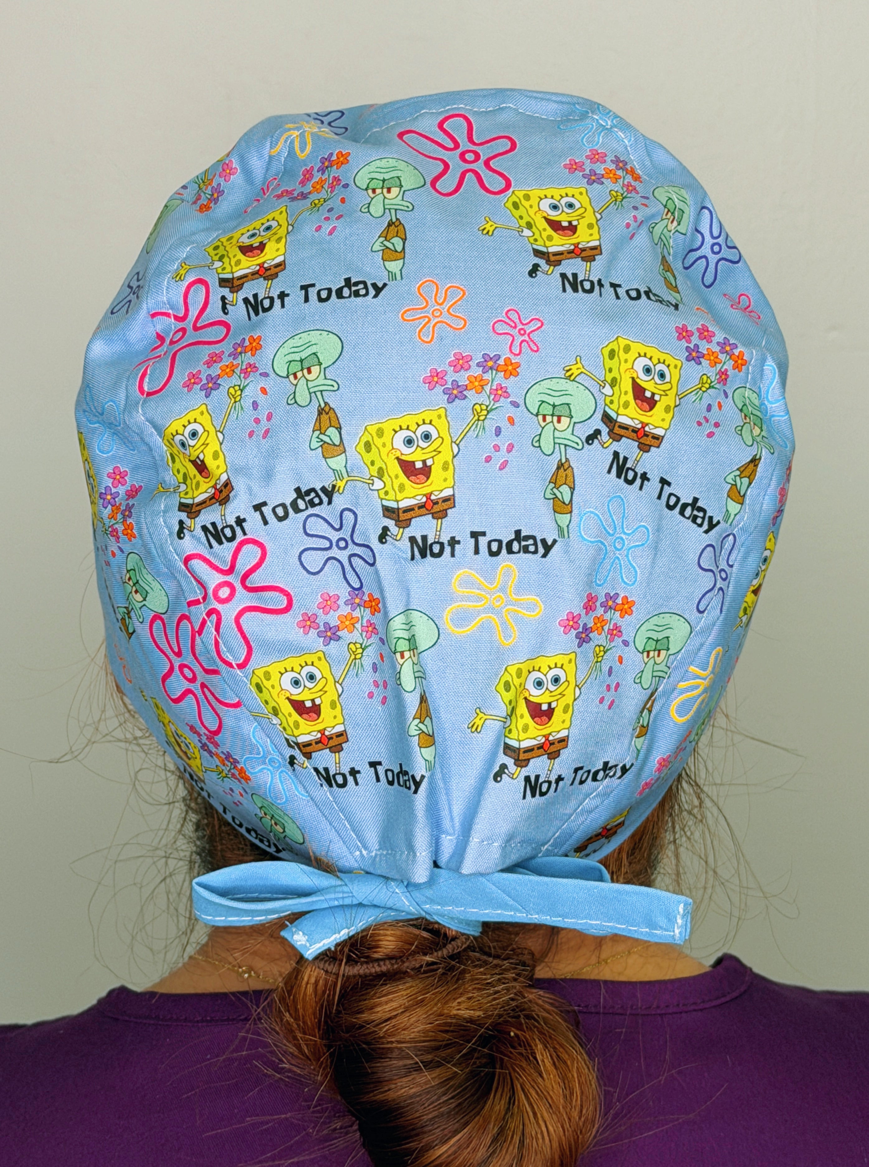 Funny Not Today Squidward & Spongebob Custom Solid Color Unisex Scrub Cap
