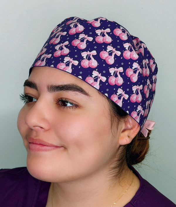 Pink Cherry Bows Custom Solid Color Unisex Scrub Cap