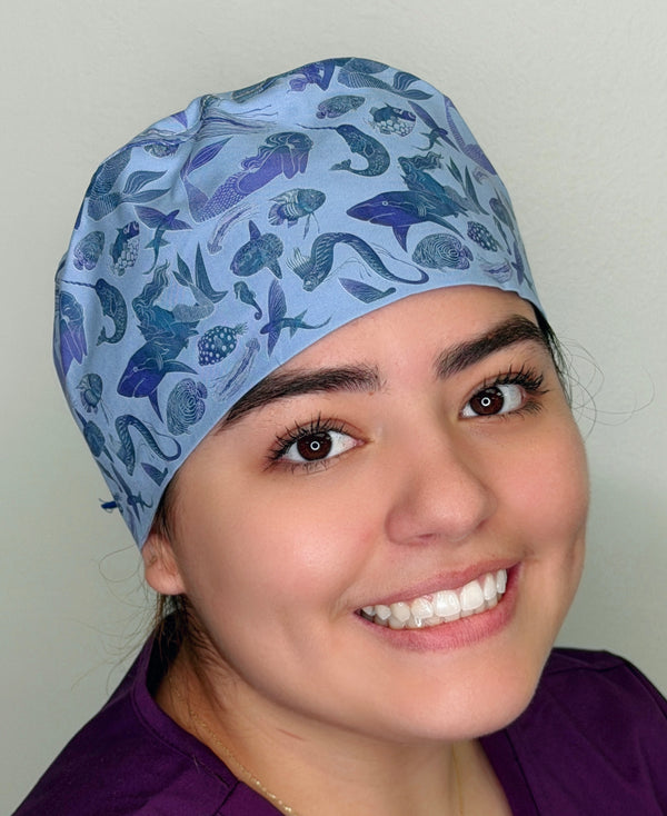 Ocean Life and Mermaids Themed Custom Solid Color Unisex Scrub Cap