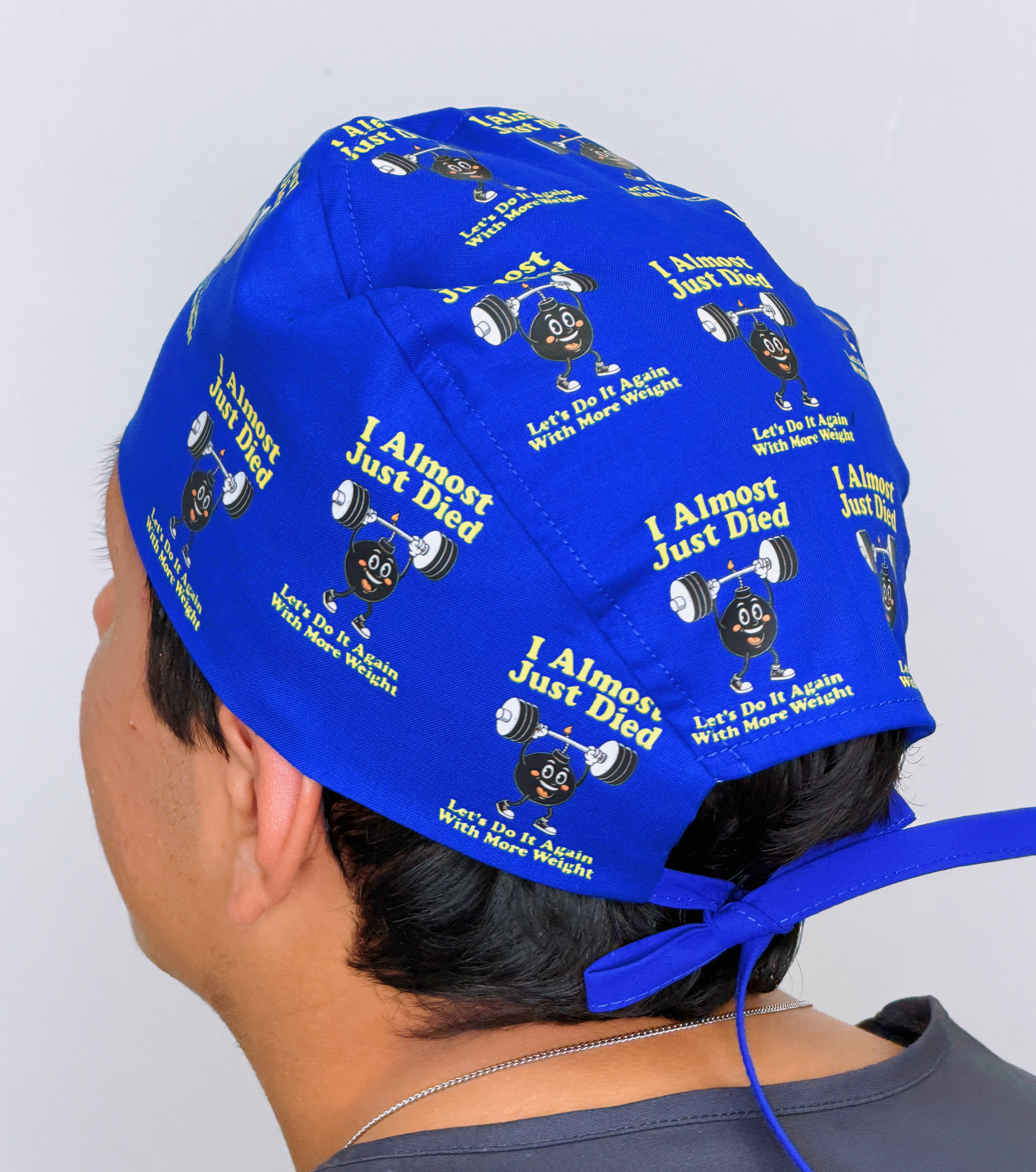 I Almost Just Died Let's Do It Again With More Weight Funny Gym Custom Solid Color Unisex Scrub Cap