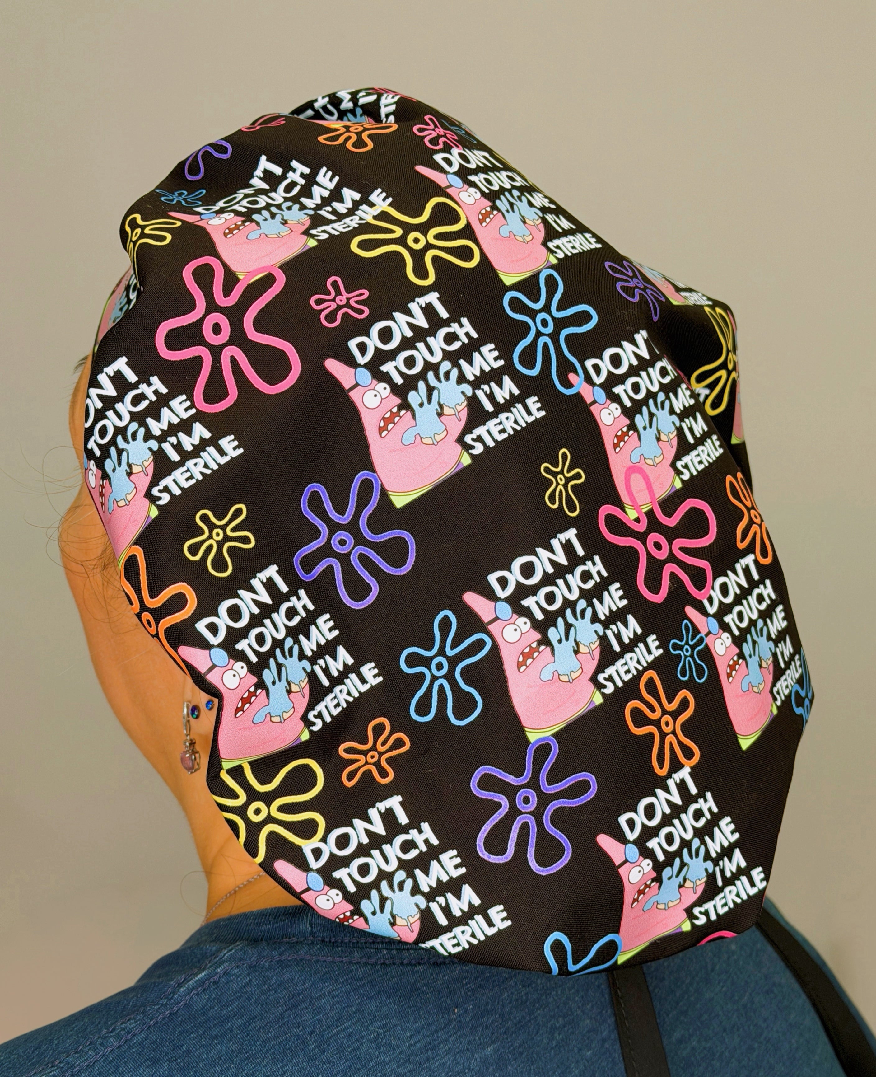 Funny Patrick Star Scrub Cap – Don't Touch Me I'm Sterile Flowers Themed Custom Solid Color Bouffant (Copy)