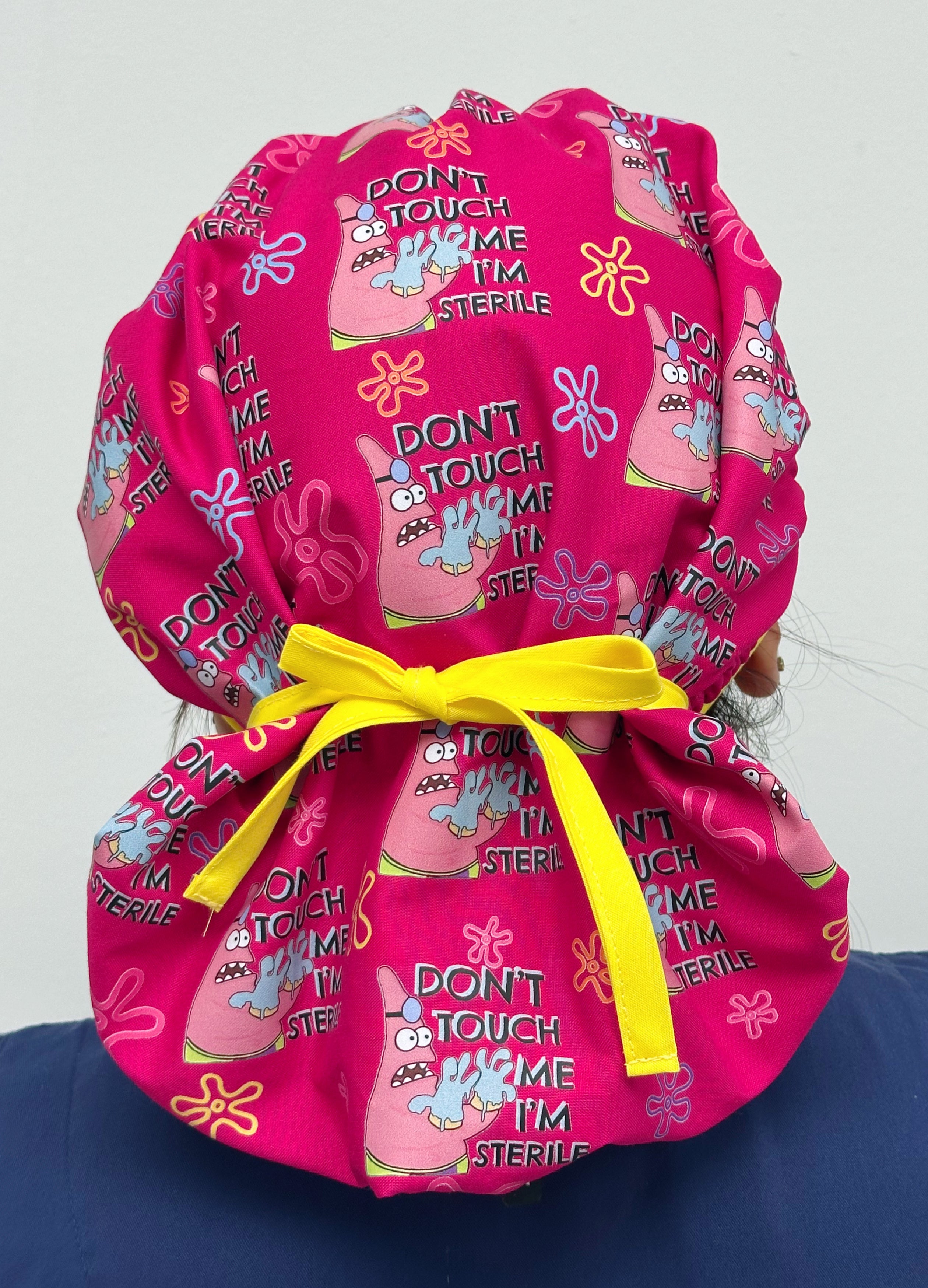 Funny Patrick Star Scrub Cap – Don't Touch Me I'm Sterile Flowers Themed Custom Solid Color Bouffant (Copy)
