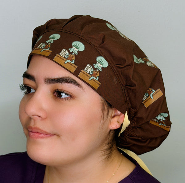 Funny Squidward Don't Ask Don't Care Themed Custom Solid Color Bouffant