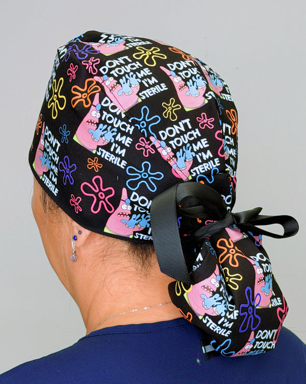 Patrick Funny Don't Touch Me I'm Sterile with Flowers Custom Solid Color Ponytail