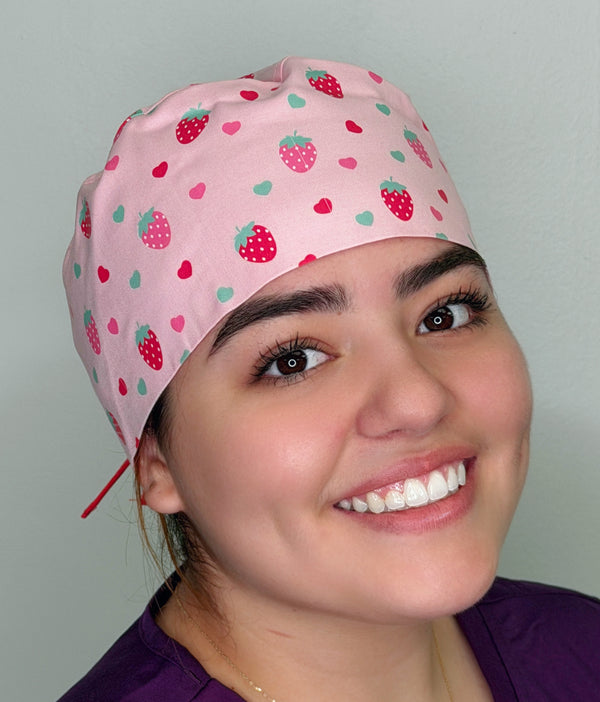 Cute Strawberries & Hearts Solid Color Unisex Scrub Cap