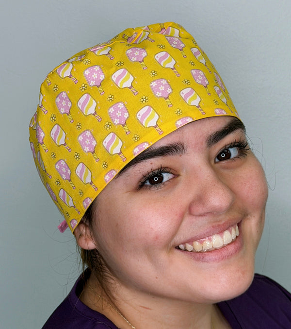 Pickleball Cute Flowers Themed Custom Solid Color Unisex Scrub Cap