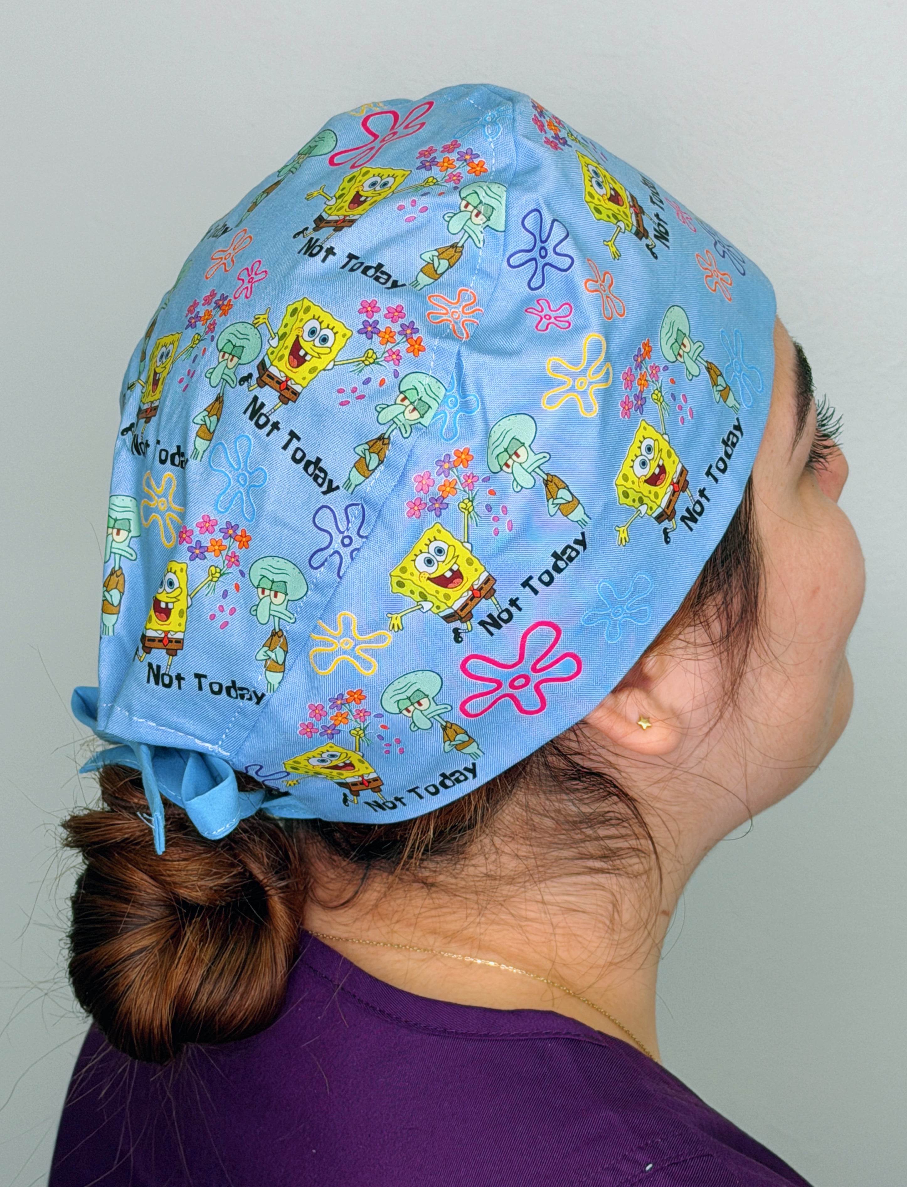 Funny Not Today Squidward & Spongebob Custom Solid Color Unisex Scrub Cap
