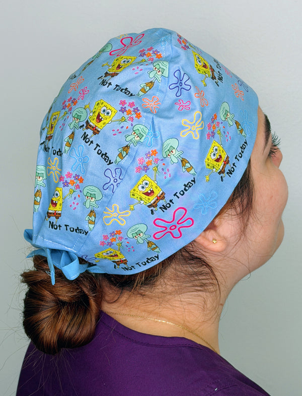 Funny Not Today Squidward & Spongebob Custom Solid Color Unisex Scrub Cap