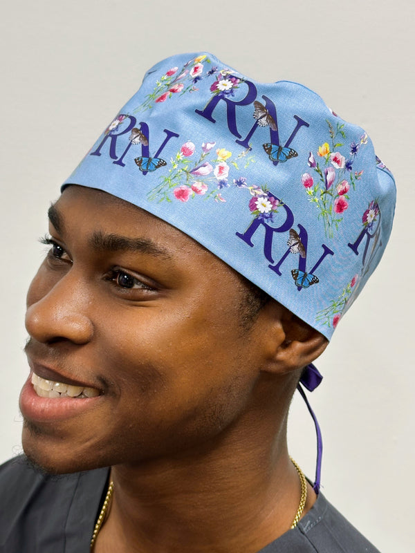 RN Floral Theme Custom Solid Color Unisex Scrub Cap