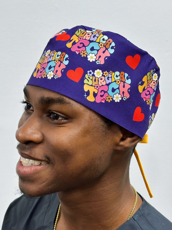 Groovy Surgical Tech themed Custom Solid Color Unisex Scrub Cap