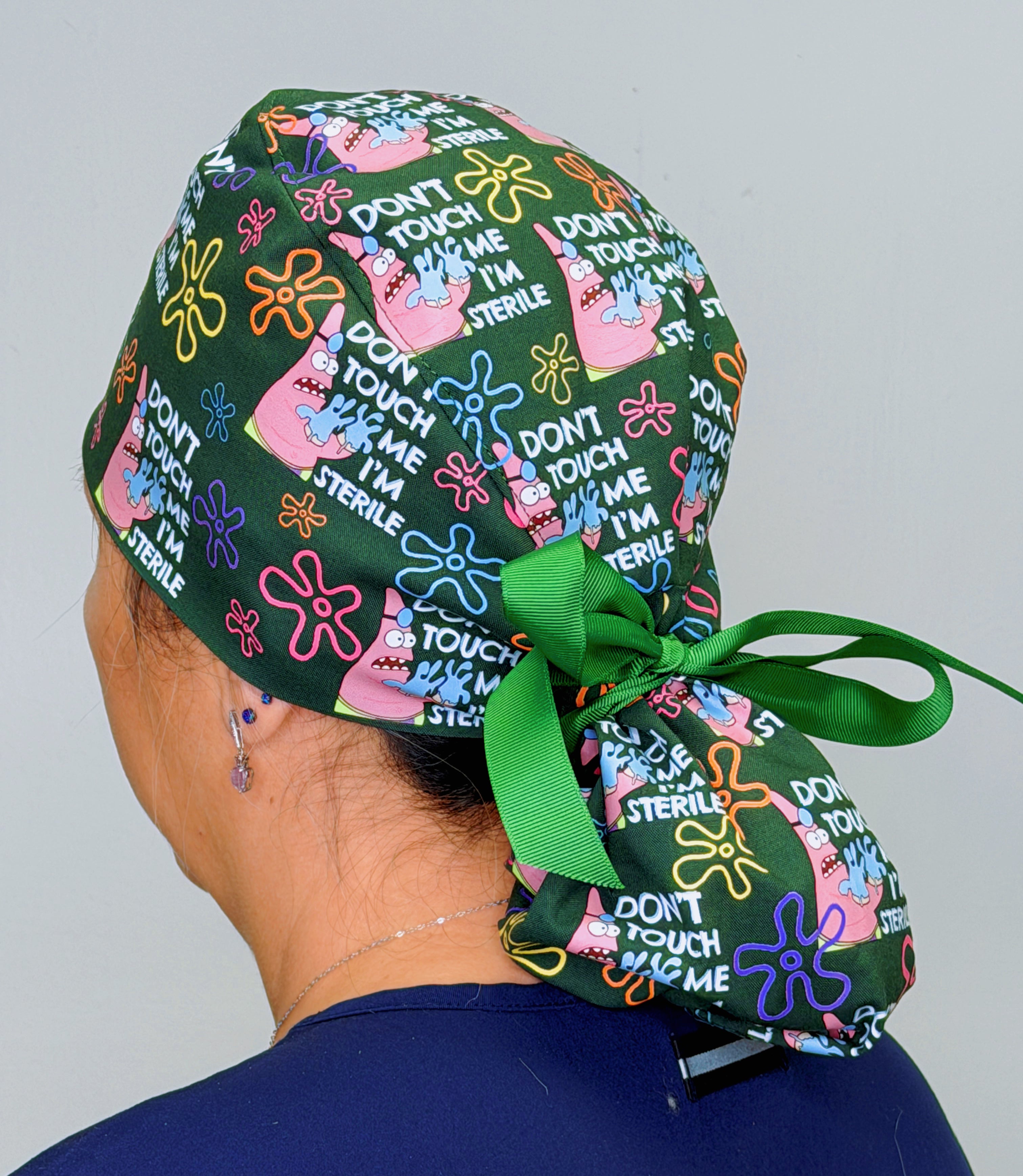 Patrick Funny Don't Touch Me I'm Sterile with Flowers Custom Solid Color Ponytail