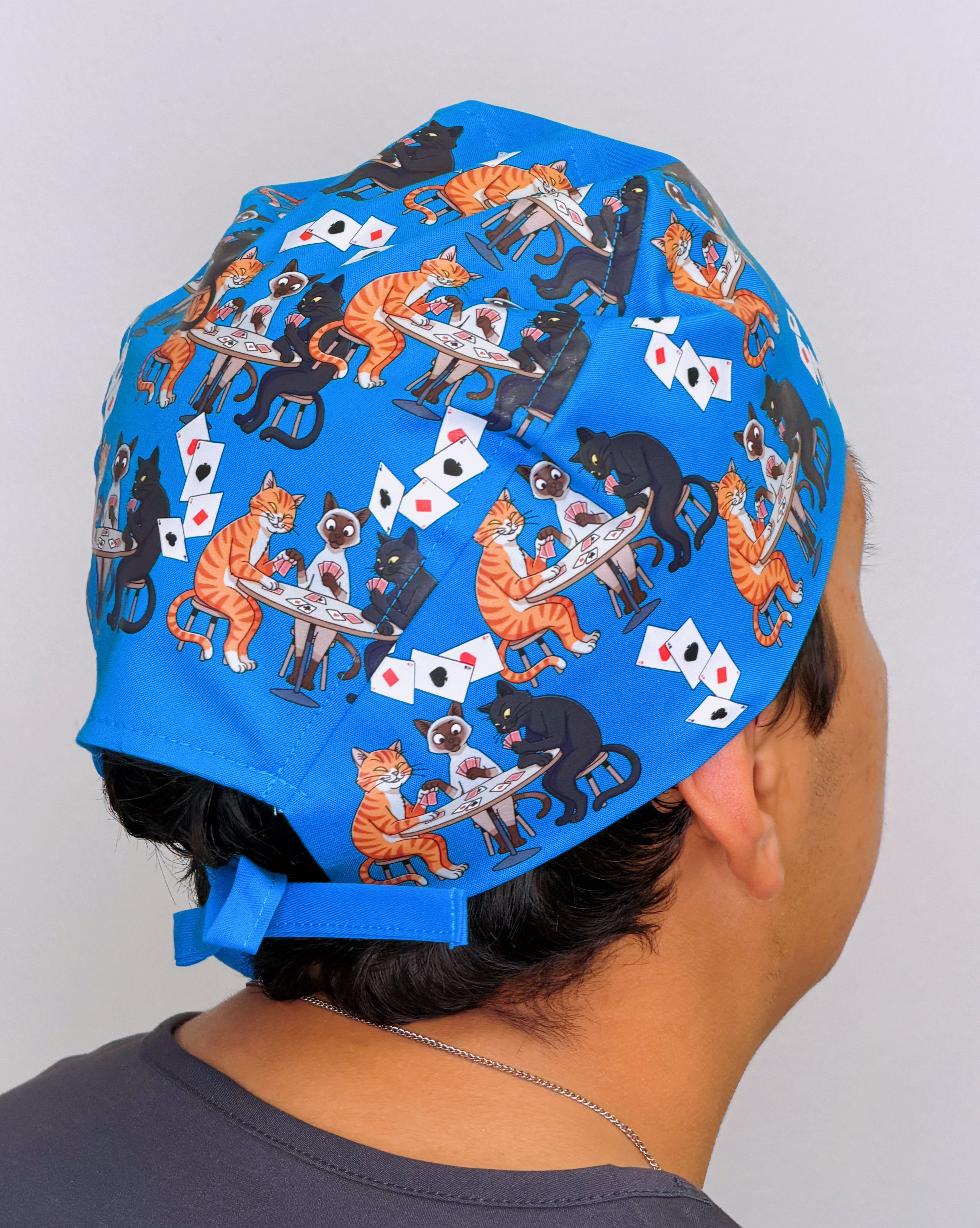 Funny Cats Playing Poker Custom Solid Color Unisex Scrub Cap