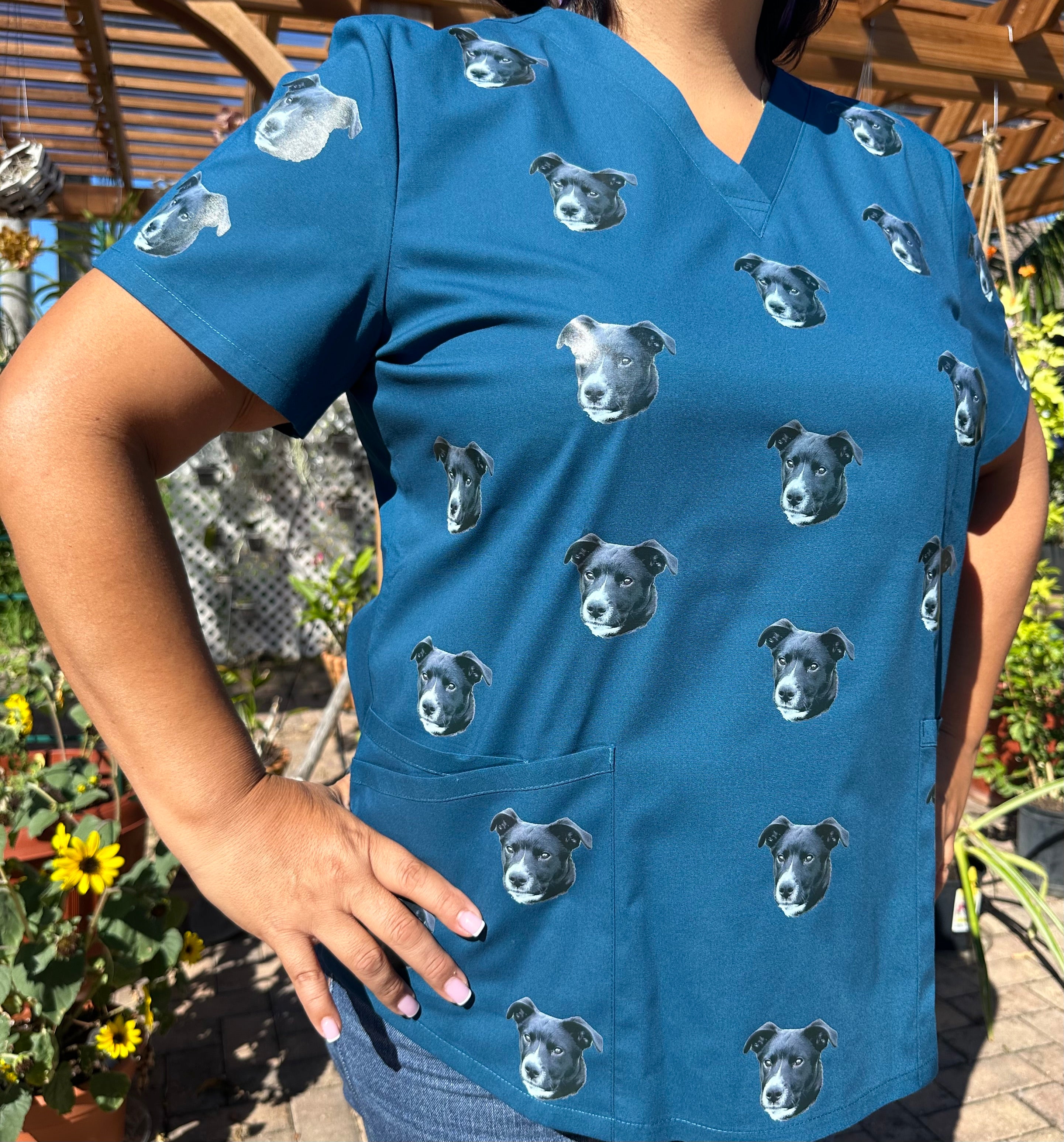 YOUR Picture Printed on ALL OVER Cherokee Women's Workwear Revolution V-Neck Top with Badge Loop Scrub Top Customized