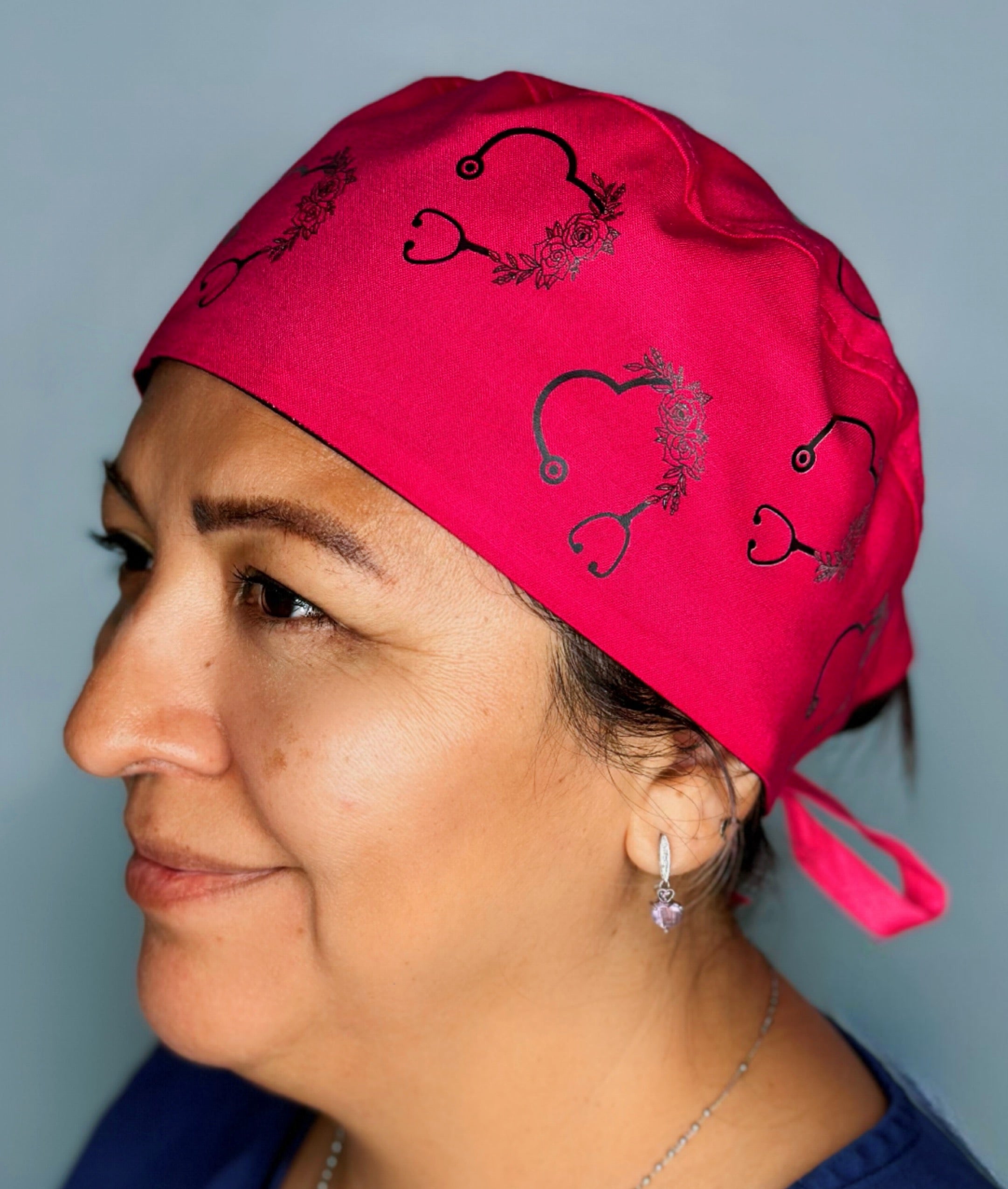 Floral Stethoscope Custom Solid Color Unisex Scrub Cap