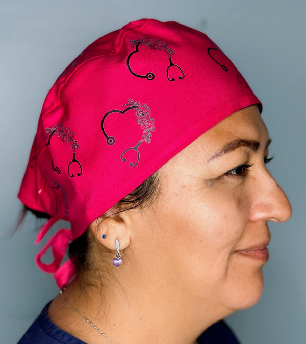 Floral Stethoscope Custom Solid Color Unisex Scrub Cap