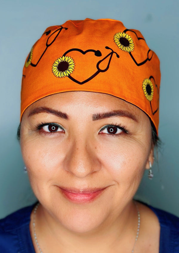 Sunflower Floral Stethoscope Custom Solid Color Unisex Scrub Cap