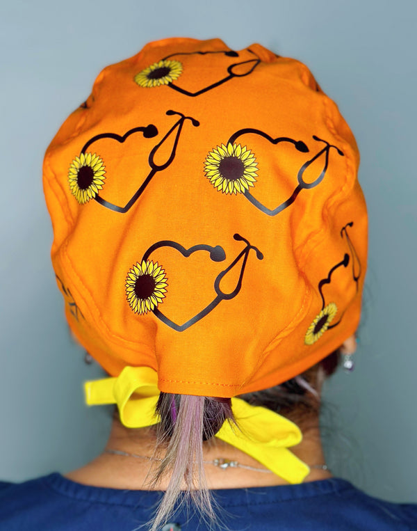 Sunflower Floral Stethoscope Custom Solid Color Unisex Scrub Cap