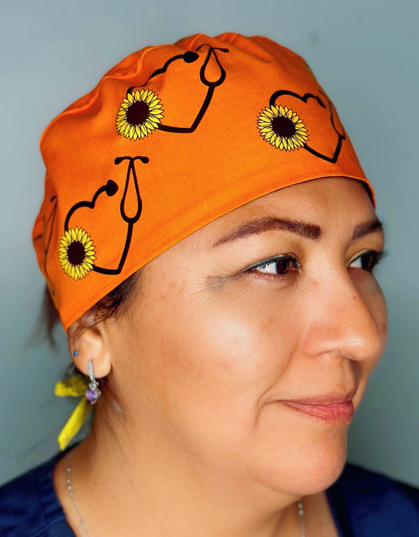 Sunflower Floral Stethoscope Custom Solid Color Unisex Scrub Cap